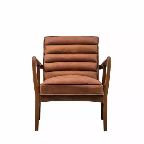 Datsun Retro Style Vintage Brown Leather Armchair With Wooden Frame 